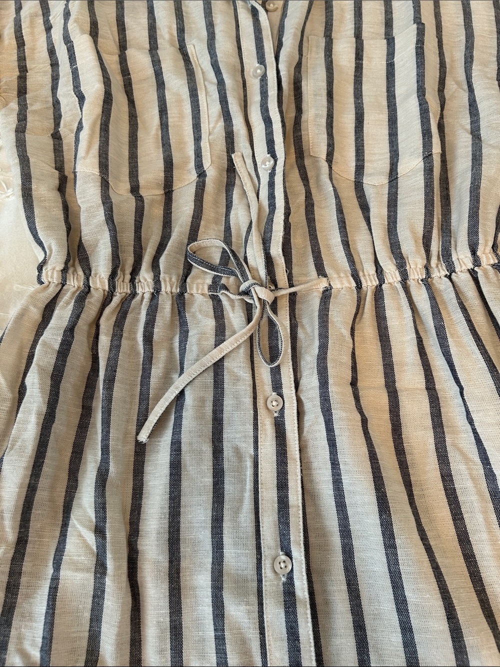 Japna Beige and Navy Striped Shirt Dress - Picture 5 of 8